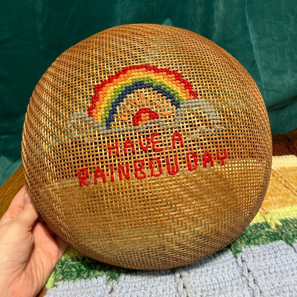 Have a Rainbow Day Vintage Eclectic Bohemian Wall Hanging Basket